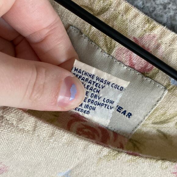 Vintage TY Original Wear Midi Dress Petite Large Linen Floral Cream Retro Y2K PL - Picture 7 of 13